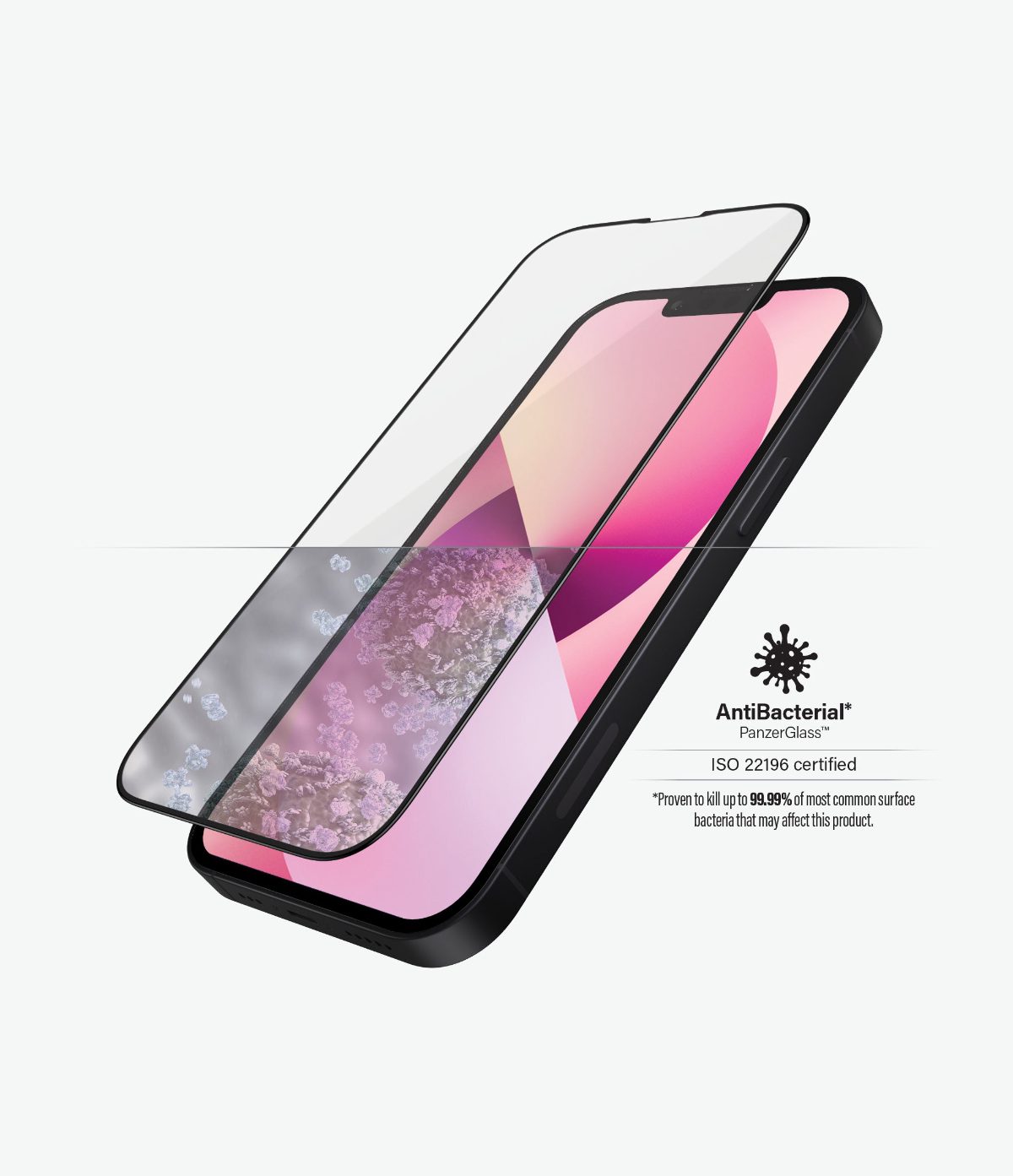 Clear Screen Protector, Apple, iPhone 13 Mini, Tempered glass, Black, Antibacterial glass; Resistant to scratches and bacteria; Shock absorbing; Easy to install