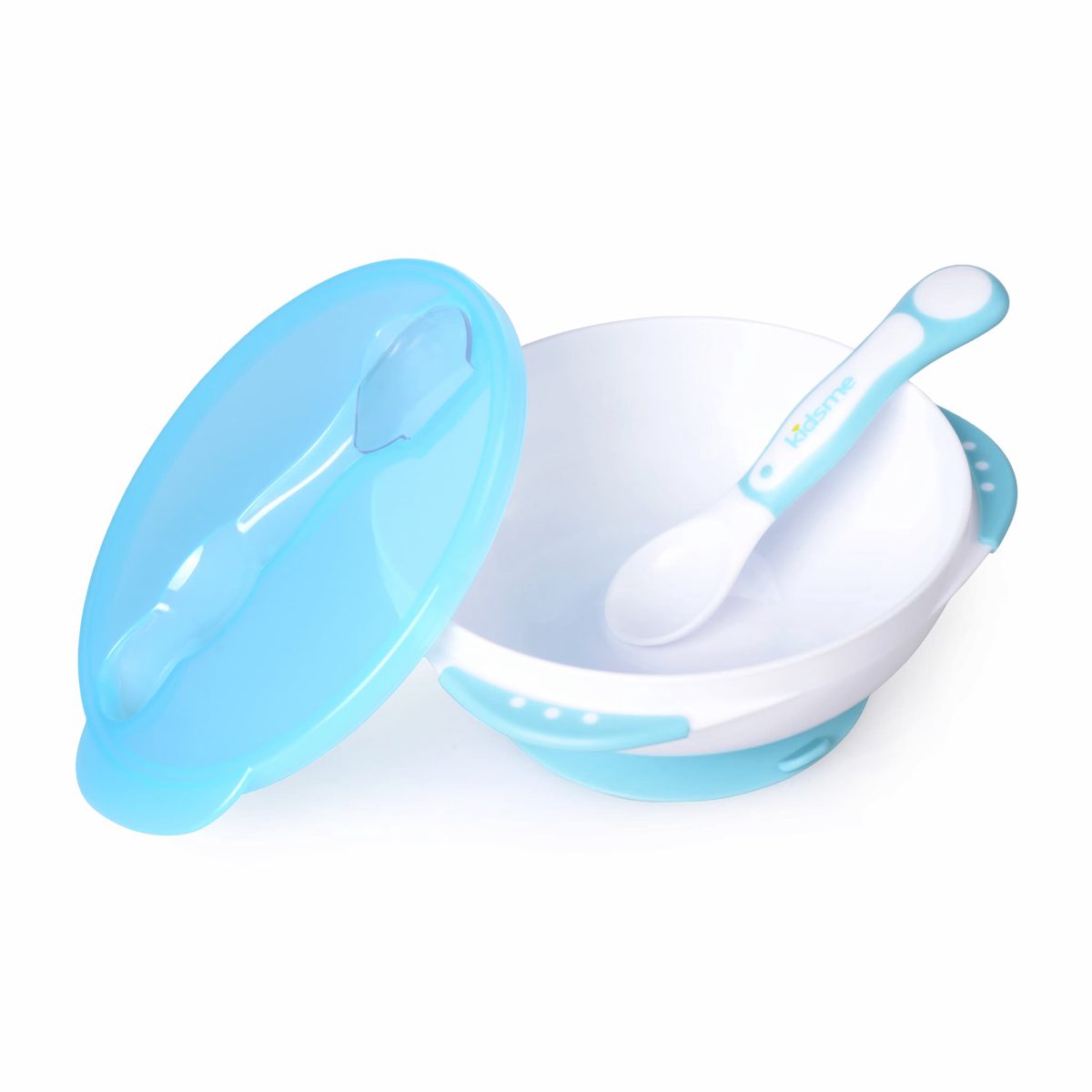 Kidsme bļoda ar piesūcekni, vāciņu un termokarotīti, Aquamarine, no 9 mēn.