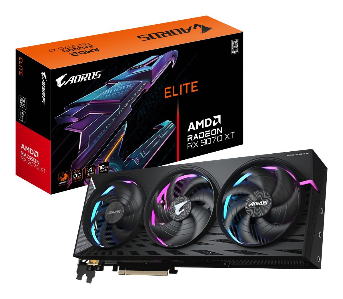AORUS Radeon RX 9070 XT ELITE 16G, AMD, 16 GB, Radeon RX 9070 XT, HDMI ports quantity 1, PCI-E 5.0
