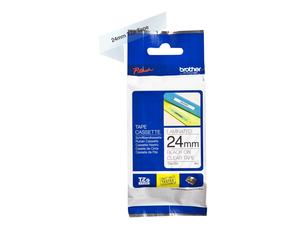 TZE-151 Laminated Tape, Black on Clear, TZe, 8 m, 2.4 cm