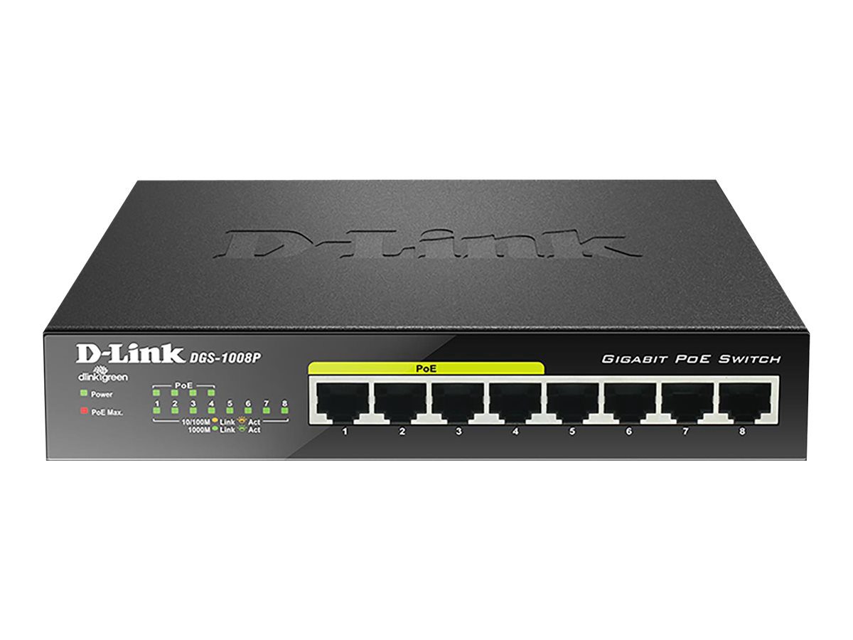 8-Port Gigabit PoE Switch (4xPoE), DGS-1008P, Unmanaged, Desktop, Power supply type External