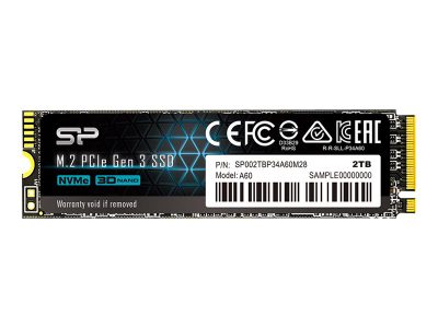Silicon Power SSD, P34A60, 2000 GB, Solid-state drive interface PCIe Gen3x4, Read speed 2200 MB/s, Write speed 1600 MB/s