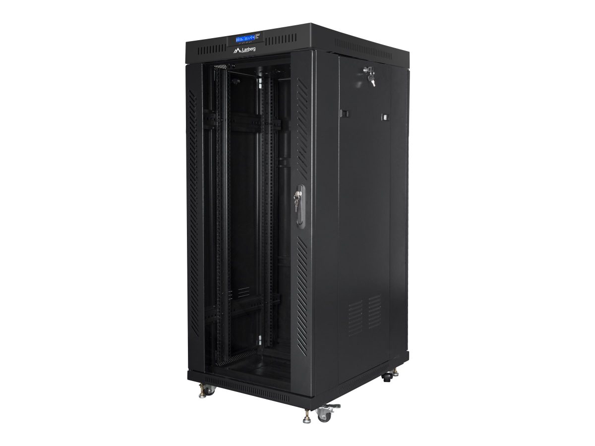 Rack cabinet 19" free-standing 27U/600x800 (flat pack) with glass door, LCD, FF01-6827-12BL, Black