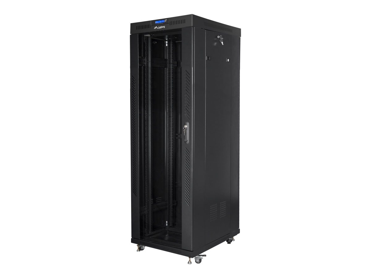 Rack cabinet 19" free-standing 37U/600x800 (flat pack) with glass door, LCD, FF01-6837-12BL, Black