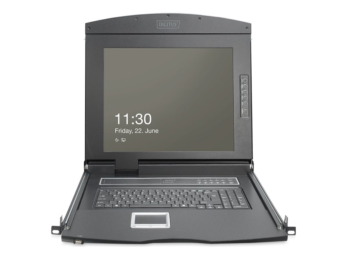 DIGITUS Modular HD LCD KVM console with 19" TFT, 16-port VGA KVM connection, touchpad, US keyboard layout, Digitus