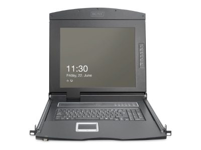 DIGITUS Modular HD LCD KVM console with 19" TFT, 16-port VGA KVM connection, touchpad, US keyboard layout, Digitus