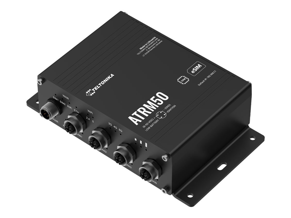 5G Router for Transportation, ATRM50, 802.11ac, 10/100/1000 Mbit/s, Ethernet LAN (RJ-45) ports 3, Mesh Support Yes, MU-MiMO Yes, 5G, Antenna type 4 x SMA for Mobile, 2 x RP-SMA for Wi-Fi, 1 x SMA for GNNS