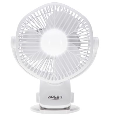 Adler Rechargeable fan with clip, AD 7335, Table Fan, 6 W, Diameter 12.7 cm, Number of speeds 3, Oscillation, White