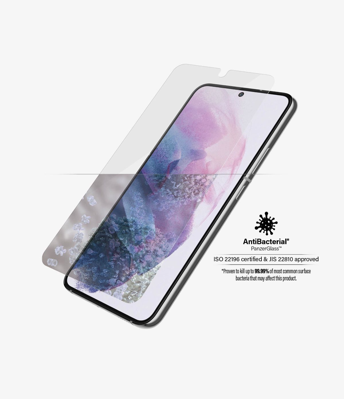 Samsung, Galaxy S22, Tempered glass, Transparent, Case friendly. Compatible with ultrasonic fingerprint sensor. 100 % touch sensitivity. Antibacterial (ISO 22196 certified & JIS 22810 approved), Screen Protector