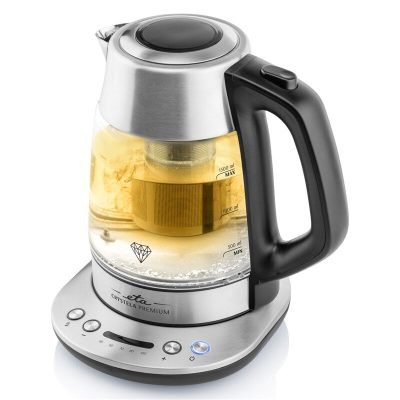 Kettle, Crystela Premium ETA915390000, Electric, 2200 W, 1.5 L, Glass, 360° rotational base, Stainless steel/Glass