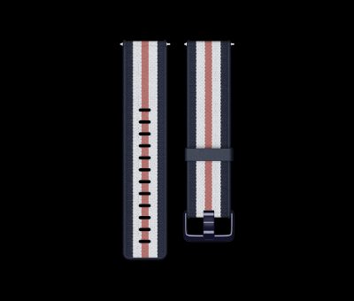 Versa-Lite Woven Hybrid Band, large, navy/pink, The Fitbit Versa woven hybrid band is made of polyester woven material on top and fluoroelastomer material on the bottom with an aluminium buckle., The Fitbit Versa woven hybrid band is not water resistant.