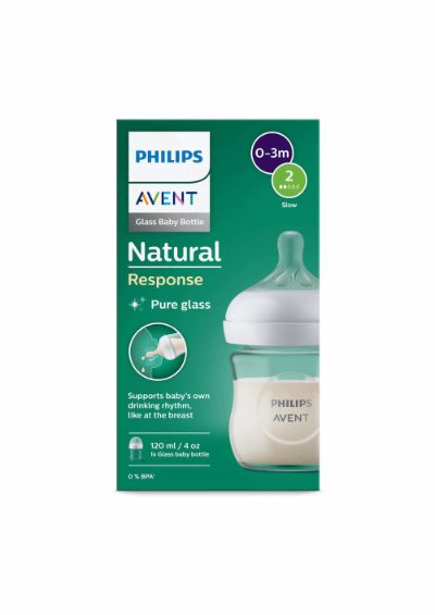 Philips Avent Natural Response stikla zīdaiņu pudelīte 125 ml, jaundzimušā knupītis, 0m+
