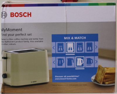 Bosch TAT3M127 MyMoment Compact toaster, 950 W, 2 slots, Beige, SALE OUT. Compact Toaster, TAT3M127 MyMoment, Number of slots 2, Housing material Plastic, Beige, DAMAGED PACKAGING AND ITEM BODY (EDGE)