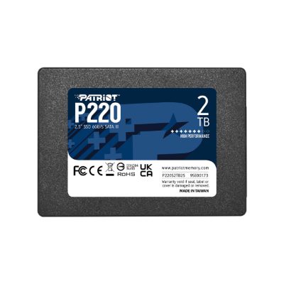 SSD, PATRIOT, P220, 2TB, SATA, Write speed 500 MBytes/sec, Read speed 550 MBytes/sec, 2,5", TBW 960 TB, P220S2TB25