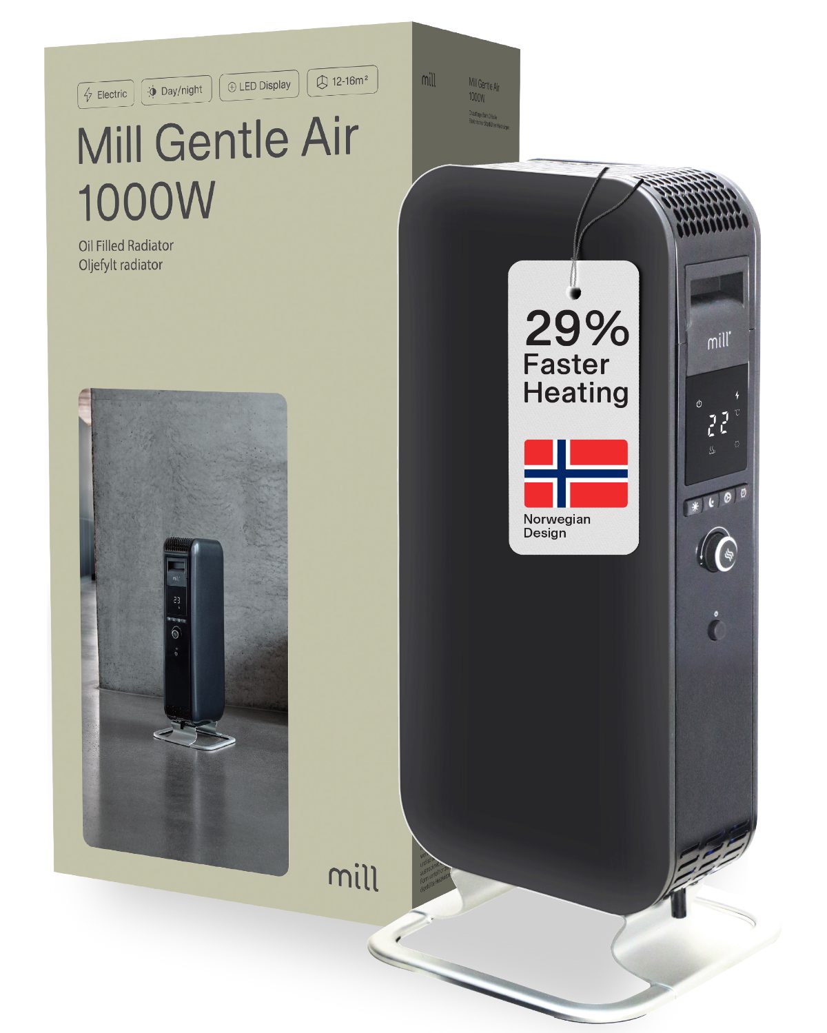 Heater, AB-H1000DN, Oil Filled Radiator, 1000 W, Number of power levels 3, Suitable for rooms up to 12-16 m², Black