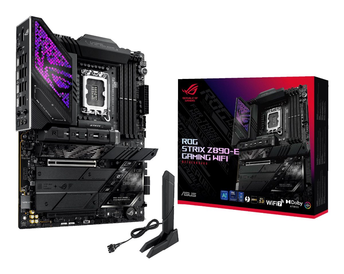 Mainboard, ASUS, Intel Z890, LGA1851, ATX, Memory DDR5, Memory slots 4, 1xPCI-Express 4.0 16x, 1xPCI-Express 5.0 16x, 7xM.2, 1xHDMI, 1xDisplayPort, 1xAudio-In, 1xAudio-Out, 3xUSB 3.0, 7xUSB 3.1, 2xUSB-C, 2xUSB-C w/Thunderbolt, 1xOptical S/PDIF, 1xRJ45, ROGSTRIXZ890-EGAMWIFI