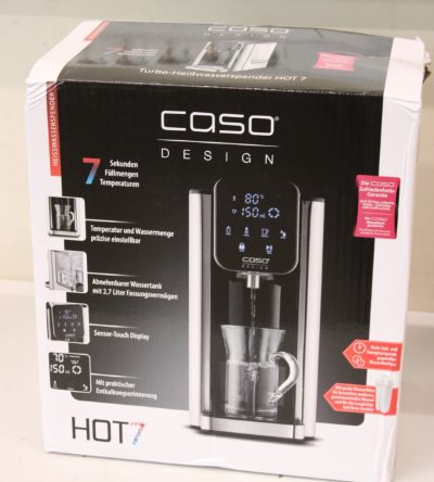 Caso Turbo Hot Water Dispenser, Hot 7, Water Dispenser, 2200-2600 W, 2.7 L, Plastic/Stainless Steel, Black/Stainless Steel, DAMAGED PACKAGING, BROKEN INER PACKAGING, DAMAGED GLASS CONTAINER
