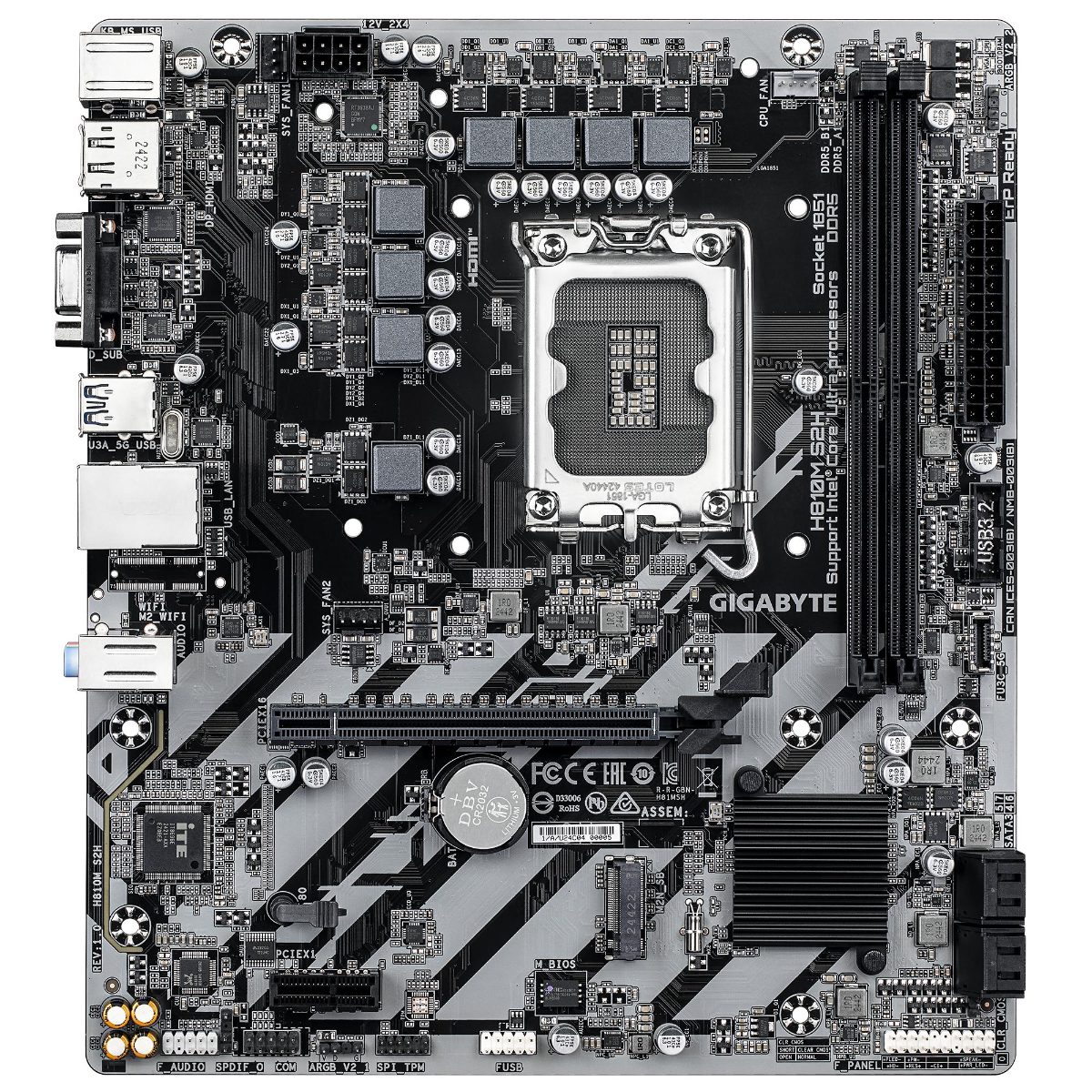 Gigabyte H810M S2H, Processor family Intel, Processor socket LGA1851, DDR5, Supported hard disk drive interfaces M.2, SATA, Number of SATA connectors 4