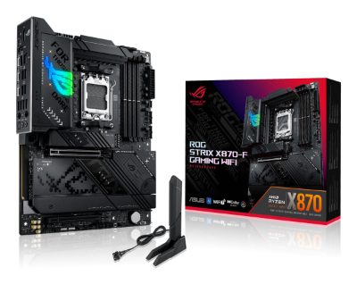 Asus ROG STRIX X870-F GAMING WIFI, Processor family AMD, Processor socket AM5, DDR5, Supported hard disk drive interfaces SATA, M.2, Number of SATA connectors 2