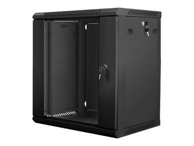 Rack cabinet 19" wall-mount 12U/600x450 (flat pack) with glass door, WF01-6412-10B, Black