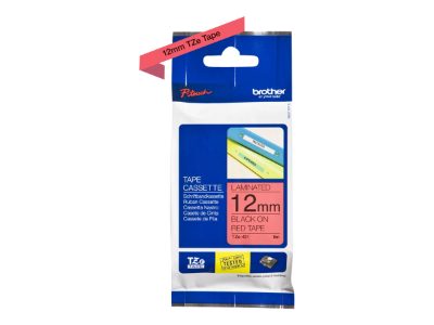 TZE-431 Laminated Tape, Black on Red, TZe, 8 m, 1.2 cm