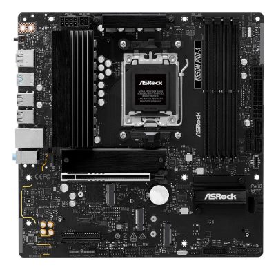 Mainboard, ASROCK, AMD B850, SAM5, Micro-ATX, Memory DDR5, Memory slots 4, 1xPCI-Express 4.0 4x, 1xPCI-Express 5.0 16x, 1xM.2, 1xHDMI, 1xDisplayPort, 1xAudio-In, 1xAudio-Out, 1xMicrophone, 4xUSB 2.0, 3xUSB 3.2, 1xUSB-C, 1xRJ45, B850MPRO-A