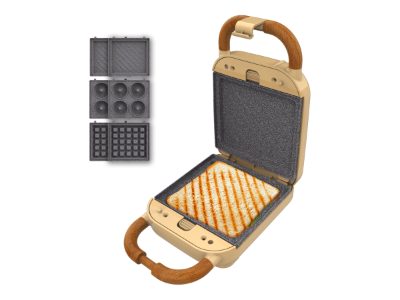 Cecotec Sandwich Maker, Rock'nToast Retro One Yellow Retro-style, 700 W, Number of plates 3, Yellow