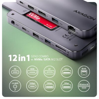 AXAGON USB-C 10Gbps GEN2COMBO 12in1 Hub, HMC-12GM2