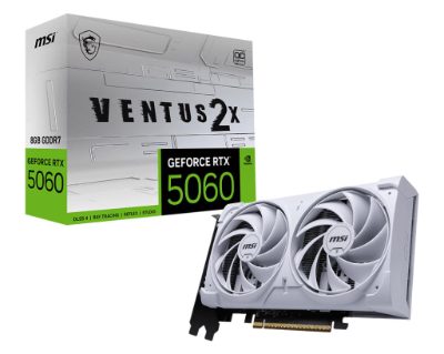 MSI GeForce RTX 5060 8G VENTUS 2X OC WHITE, NVIDIA, 8 GB, GeForce RTX 5060, GDDR7, HDMI ports quantity 1, PCI Express Gen 5 x16 (uses x8)