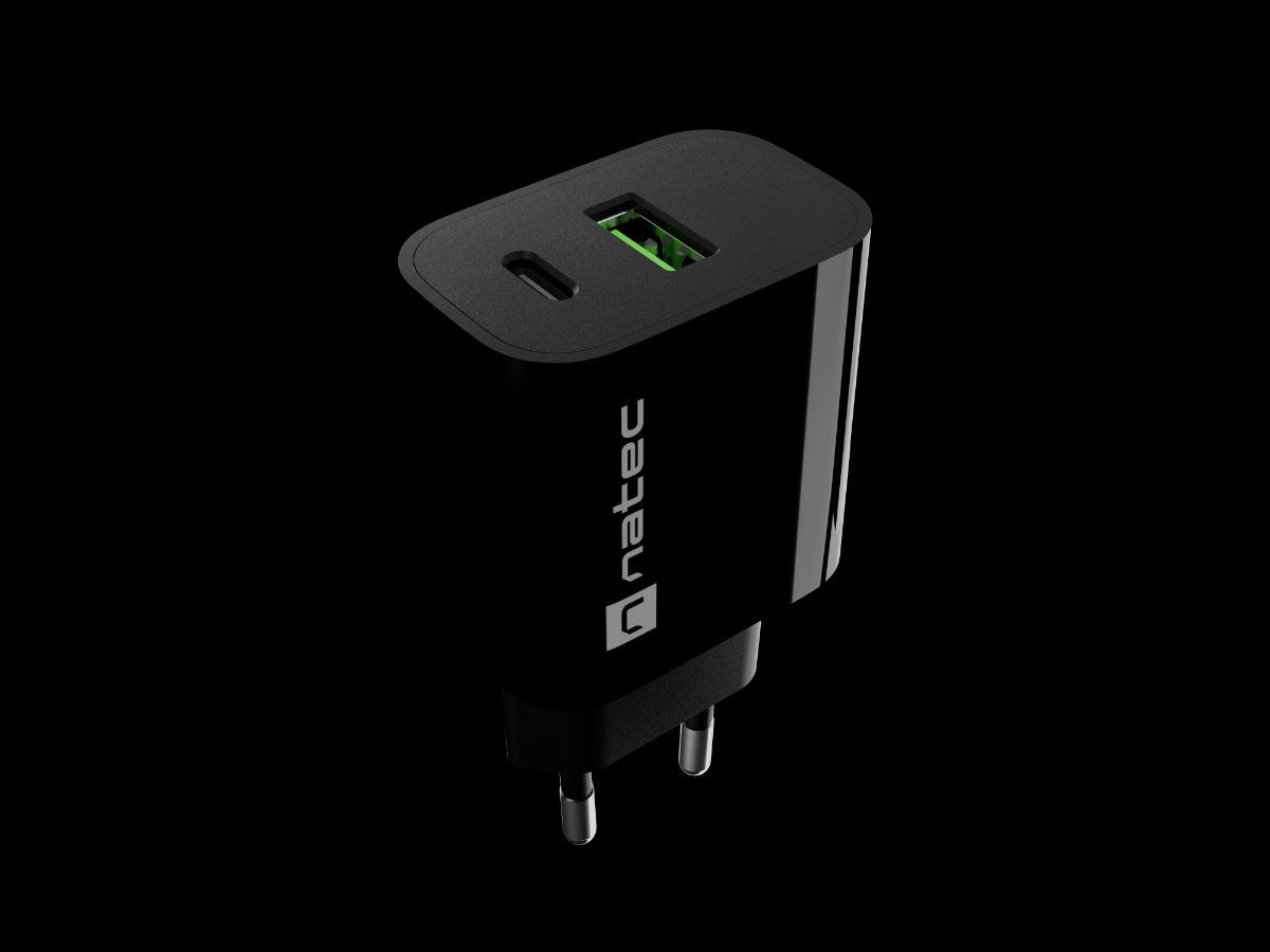Natec Ribera USB Charger 1X USB-A + 1X USB-C 20W, Black