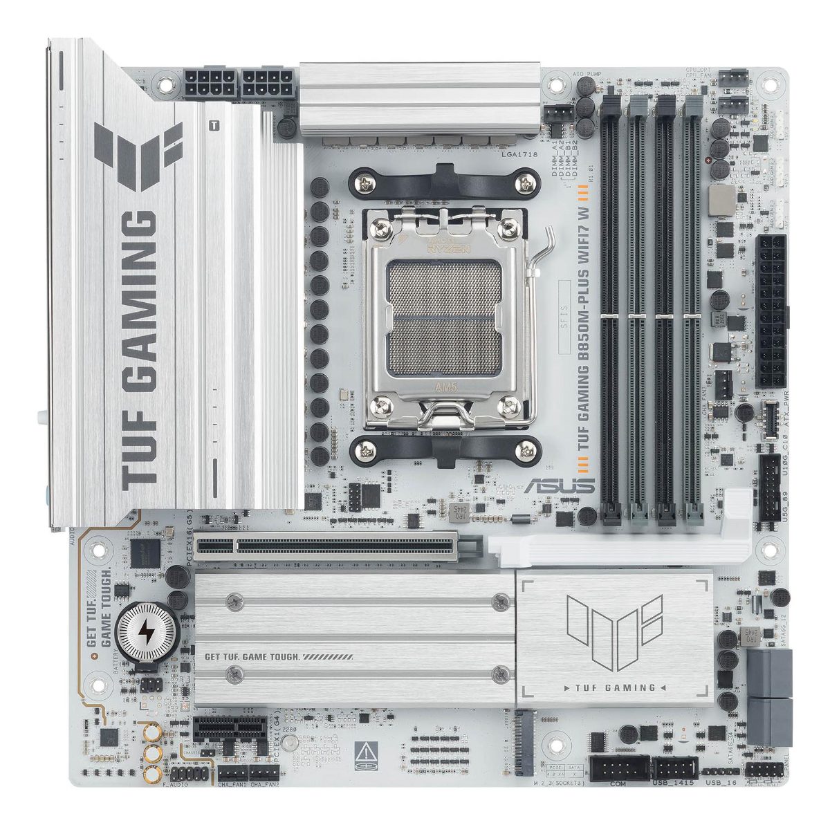 Asus TUF GAMING B850M-PLUS WIFI7 W, Processor family AMD, Processor socket AM5, DDR5, Supported hard disk drive interfaces SATA, M.2, Number of SATA connectors 4