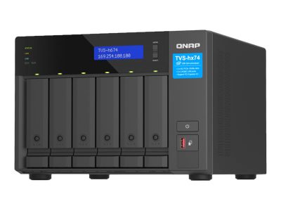 QNAP ZFS-based storage, TVS-h674-i5-32G with PCIe Gen 4 expandability for 10/25GbE connectivity, M.2 NVMe SSD caching and multi-threads processors, Intel, i5-12400 6-core/12-thread, 32 GB, DDR4 SODIMM, Black