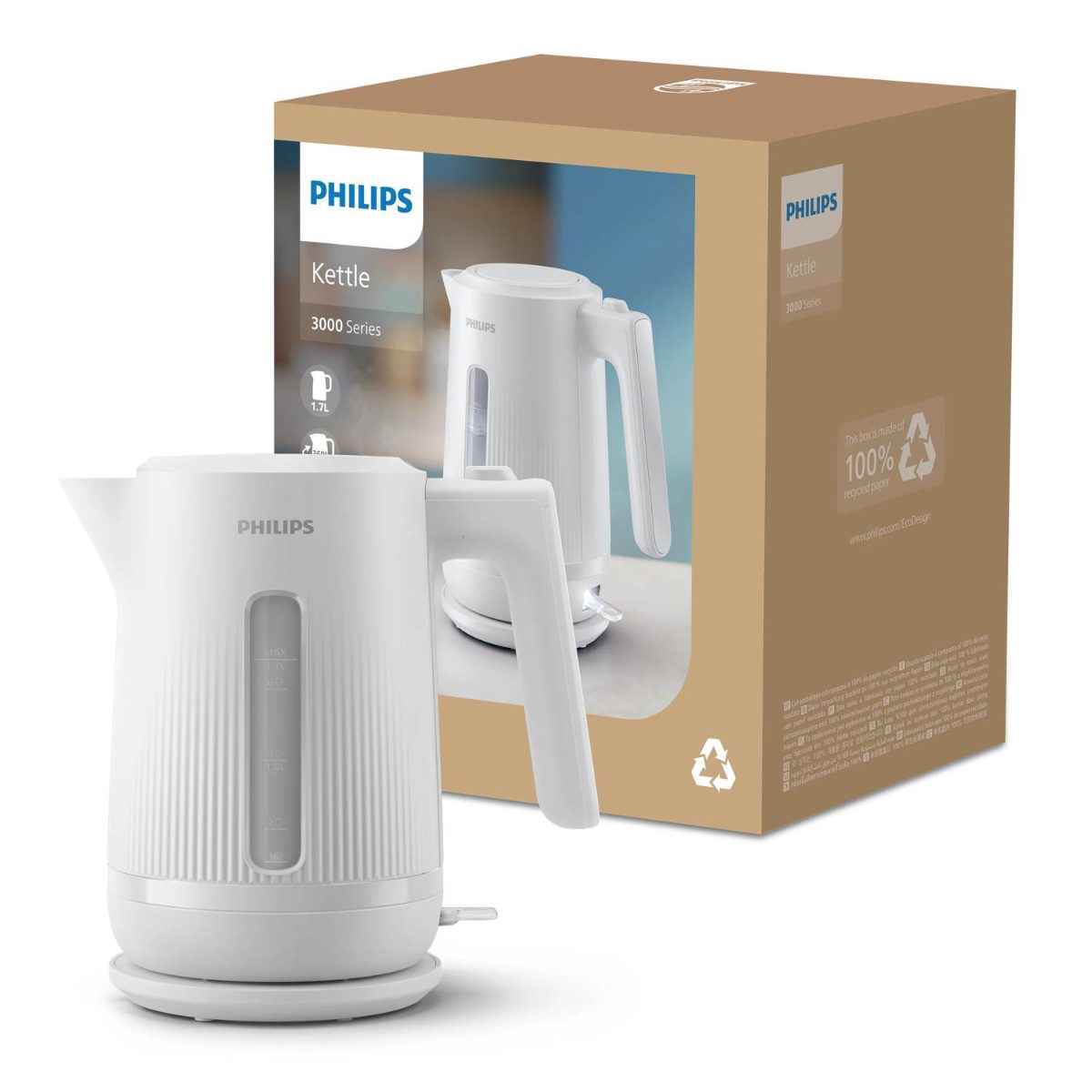 PHILIPS 3000. sērijas Basic tējkanna, 1.7L, balta