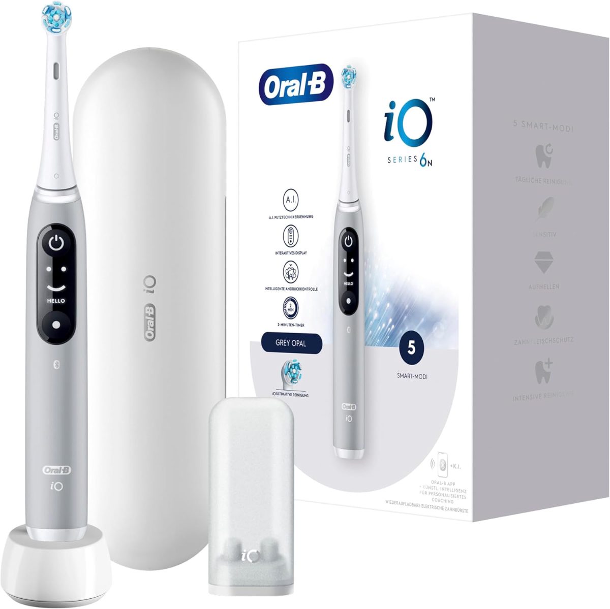 Oral-B Electric Toothbrush, iO6s, Rechargeable, For adults, Number of brush heads included 2, Number of teeth brushing modes 5, Grey