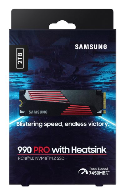 990 PRO with Heatsink, 2000 GB, SSD form factor M.2 2280, Solid-state drive interface M.2 NVMe, Read speed 7450 MB/s, Write speed 6900 MB/s