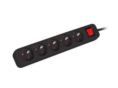 Lanberg Cable Power Strip 3M 5X French Outlets with Switch, Quality-Grade Copper, PS1-05E-0300-BK