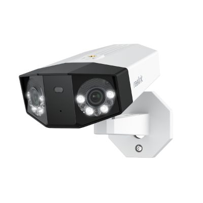 Dual-Lens PoE Security Camera with 180° Panoramic View, Duo Series P750, Bullet, 16 MP, 2.8mm/F1.6, Power over Ethernet (PoE), IP67, H.265, Micro SD, Max. 256 GB