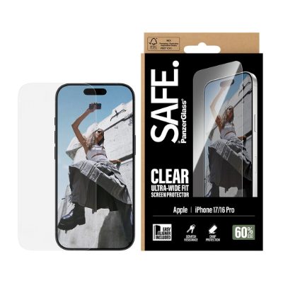 PanzerGlass Screen protector, Apple, iPhone 16 Pro/iPhone 17, Transparent, Ultra-Wide Fit w. EasyAligner