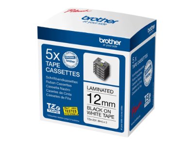 Brother TZE231M5, Black on white, Laminated tape, 1.2 cm x 8 m
