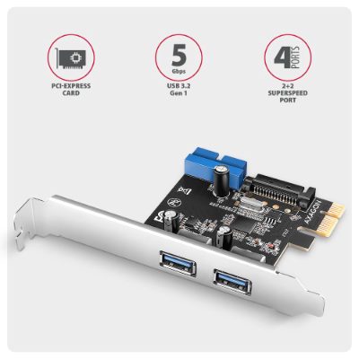 AXAGON PCI-Express card with a pair of internal and a pair of external USB 5Gbps ports, PCEU-232RS