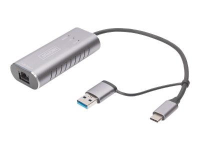 USB Type-C Gigabit Ethernet Adapter 2.5G, USB-C + USB A (USB3.1/3.0), DN-3028, USB3.0/USB C 3.1 to 2.5G Ethernet Adapter