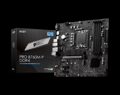 PRO B760M-P DDR4, Processor family Intel, Processor socket  LGA1700, DDR4 DIMM, Memory slots 4, Supported hard disk drive interfaces 	SATA, M.2, Number of SATA connectors 4, Chipset Intel B760, mATX