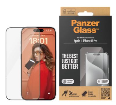 Screen protector, Apple, iPhone 15 Pro, Glass, Clear, Easy installation; Fingerprint resistant; Anti-yellowing, Ultra-Wide Fit