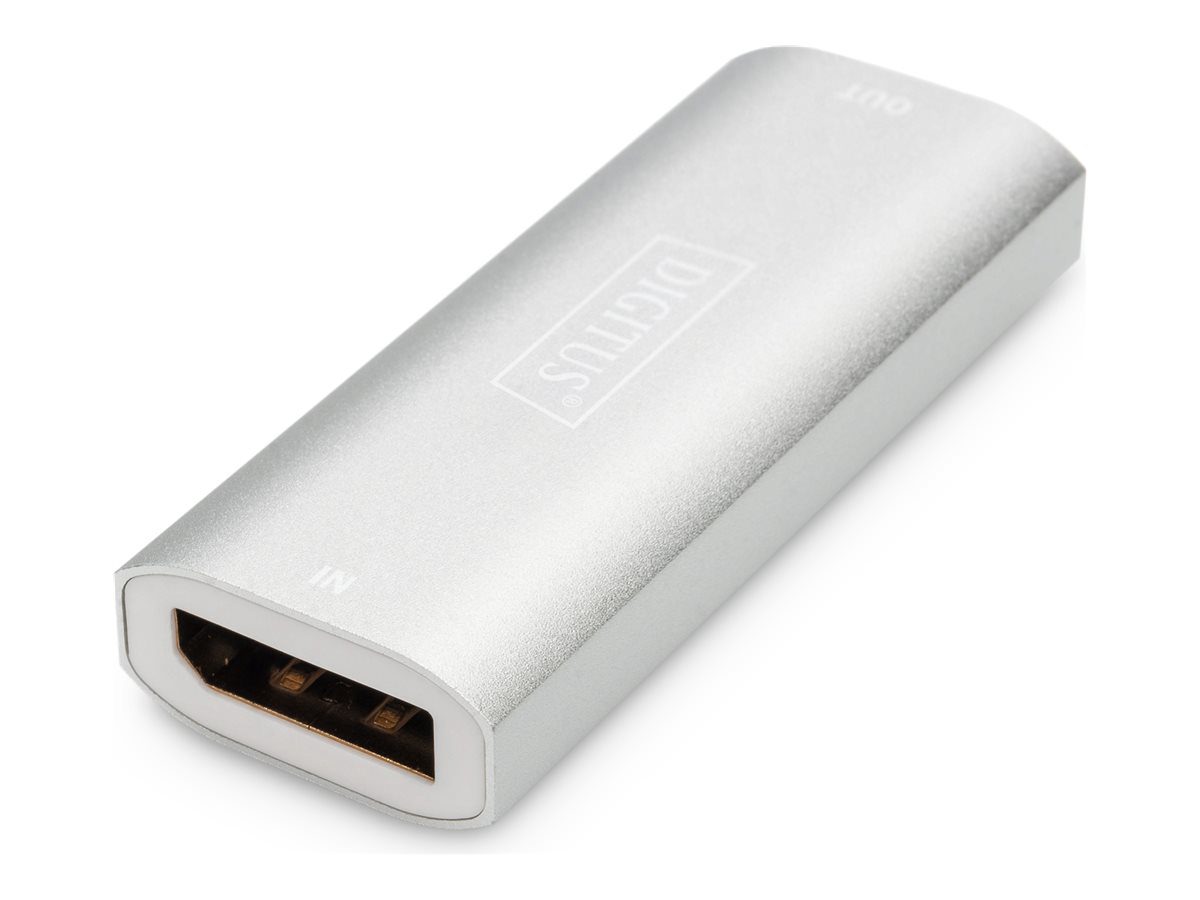 8K DP Repeater 30 m, DS-55524, The repeater allows you to extend a DP signal to up to 30 m. This corresponds to the VESA DisplayPort Standard 1.4. It supports resolutions up to 8K/30Hz. Power supply is provided via USB using the enclosed cable