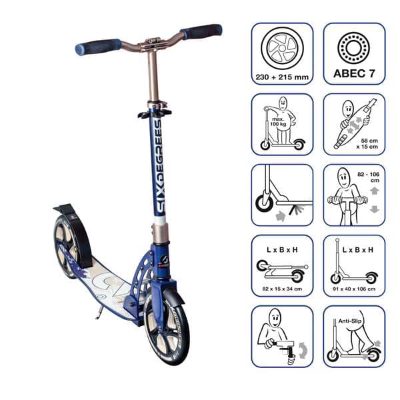 MUUWMI Six Degree Aluminium Scooter skrejritenis 230/215 mm, zils