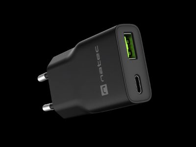 Natec Ribera USB Charger Gan Slim USB 1X USB-A + 1X USB-C 20W, NUC-2377
