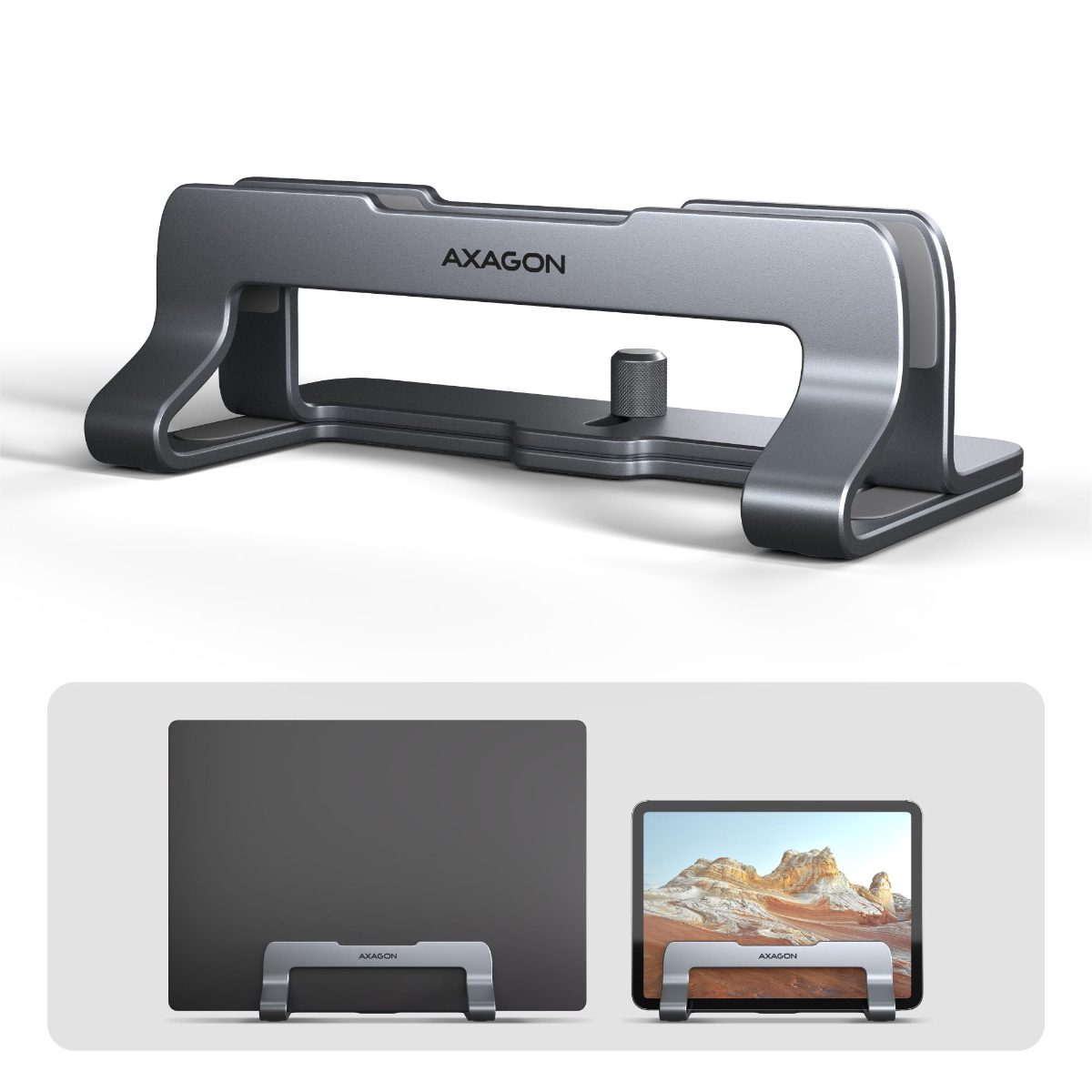 AXAGON STND-VG vertical stand for laptops and tablets, Adjustable width, 10-17.3 ", Grey