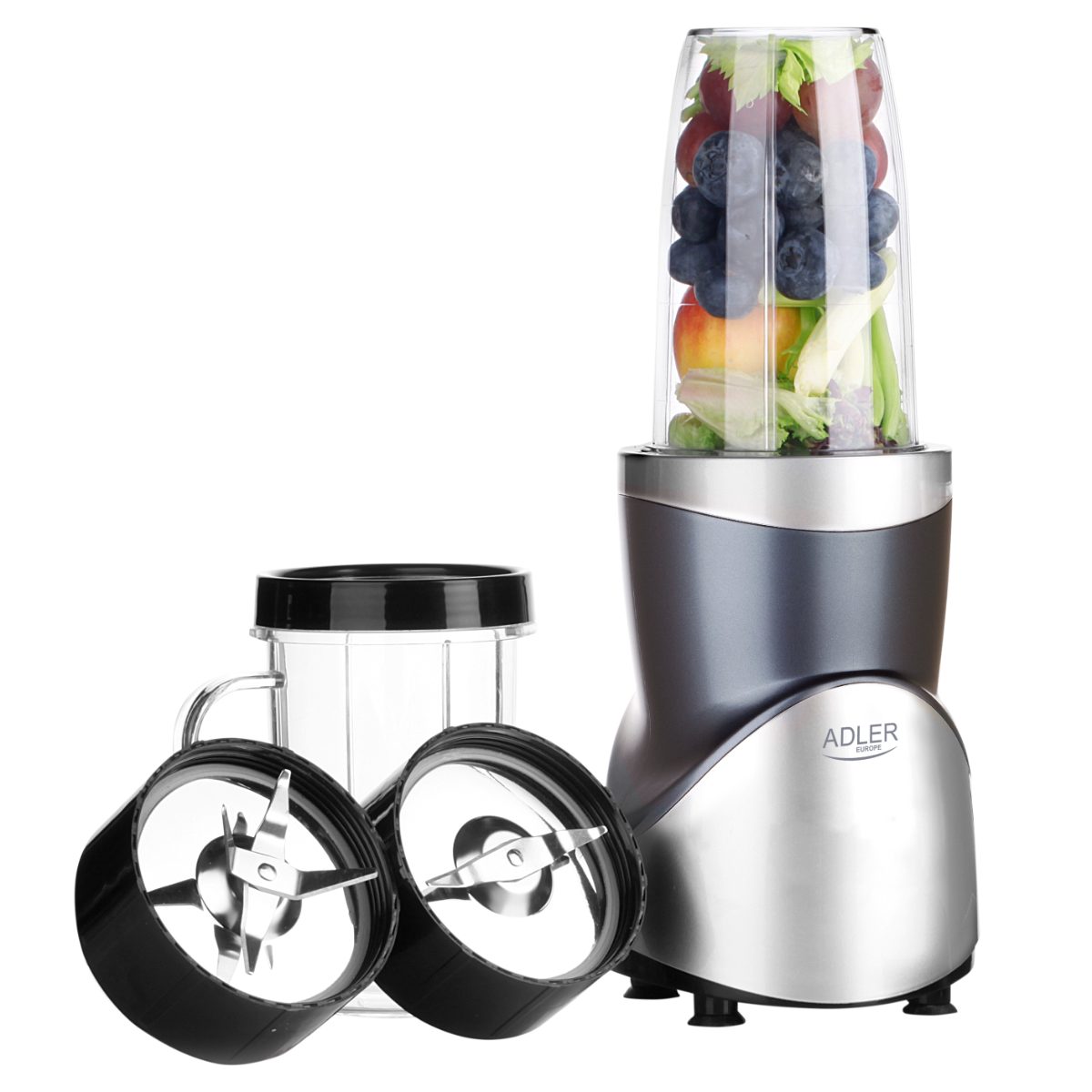 Adler Blender Smoothie Set, AD 4084, Tabletop, 1200 W, Jar material BPA-Free, Jar capacity 0.3+0.5+0.5+0.7 L, Ice crushing, Stainless Steel