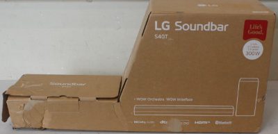 LG Soundbar S40T  for TV 2.1 ch. with Bluetooth, LG Soundbar 2.1 Channel Sound System, S40T, 27 ", IPS, FHD, 16:9, 60 Hz, 14 ms, 1920 x 1080, 250 cd/m², HDMI ports quantity 2, Black, Warranty 23 month(s), DAMAGED PACKAGING, Bluetooth