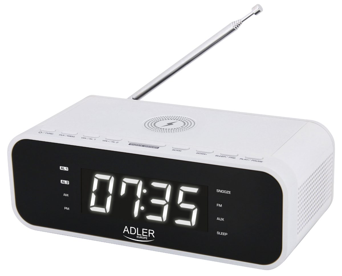 Alarm Clock with Wireless Charger, AD 1192W, Alarm function, AUX in, White